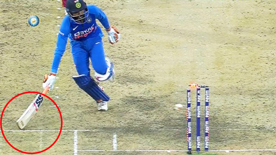 Ravindra Jadeja, pictured here being runout against West Indies.