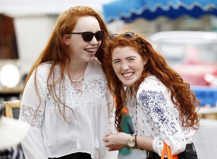 Two freckle-faced redheads having a good time at the Irish Redhead Convention. (Photo courtesy of the Irish Redhead Convention)