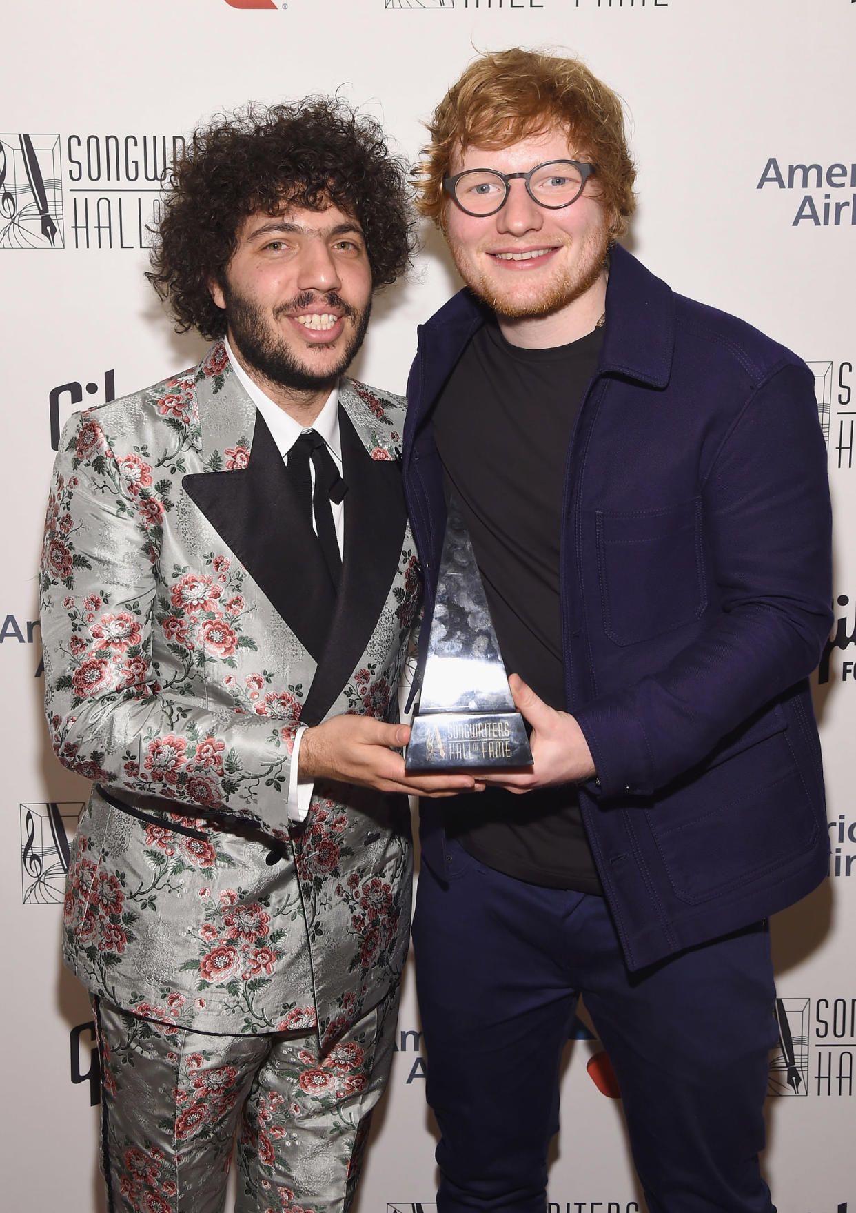 Benny Blanco with Ed Sheeran backstage at the Songwriters Hall of Fame 48th annual Induction and Awards at New York Marriott Marquis Hotel on June 15, 2017 in New York City. (Larry Busacca)