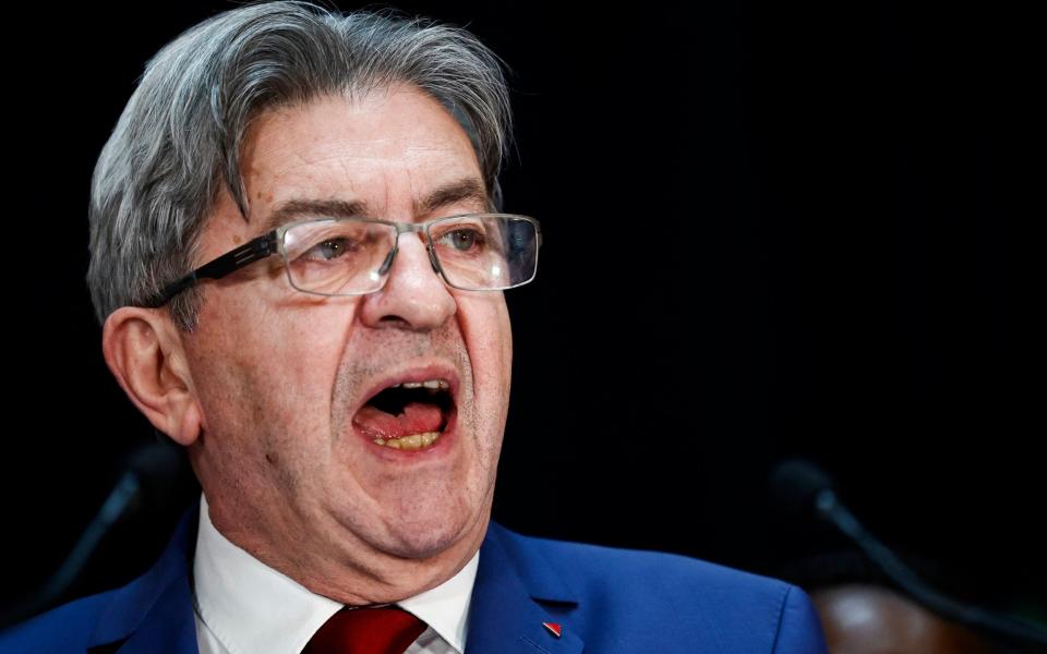 Jean-Luc Melenchon speaks during election night