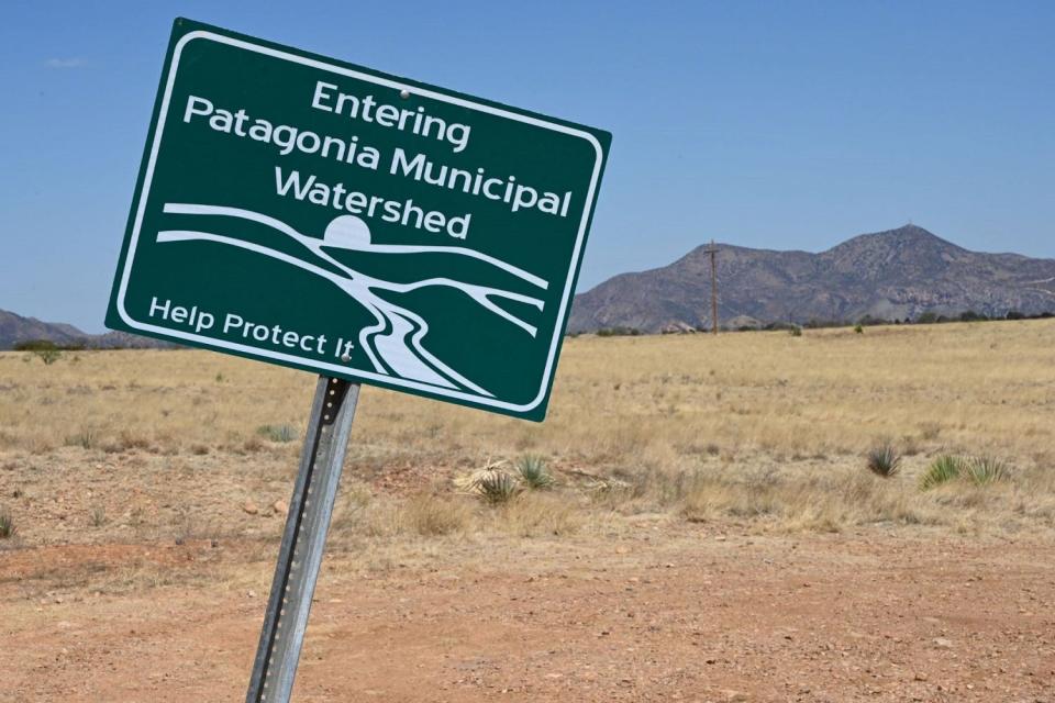A sign marks the edge of the watershed that supplies the town of Patagonia in southern Arizona.
