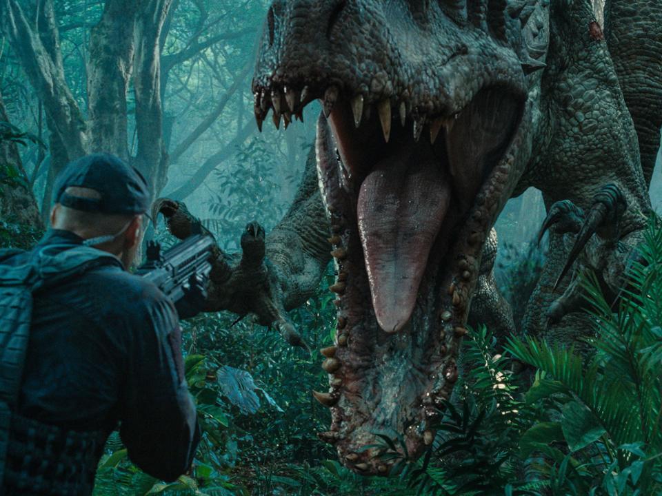 The Indominus Rex launches an attack in ‘Jurassic World’ (AP)