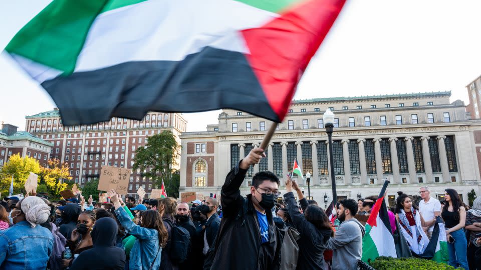 Columbia University students participate in a rally in support of Palestinians at the university on October 12 in New York City. - Spencer Platt/Getty Images