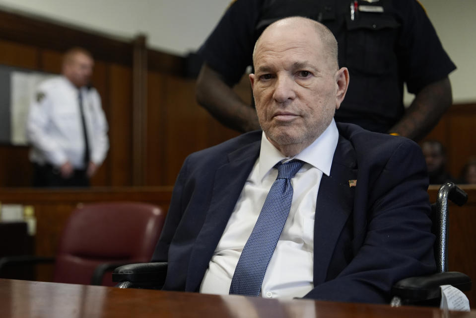 Harvey Weinstein appears in Manhattan Criminal Court, Wednesday, May 29, 2024, in New York. The fallen movie mogul is awaiting a retrial on rape charges after his 2020 conviction was tossed out. Wednesday's court hearing addressed various legal issues related to the upcoming trial, which is tentatively scheduled for some time after Labor Day. (AP Photo/Julia Nikhinson, Pool)