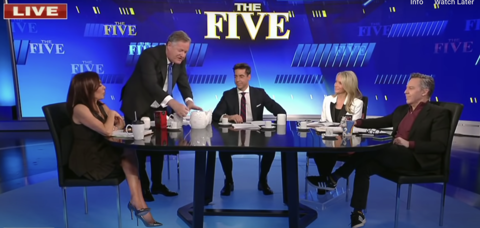 Piers Morgan makes English tea for Fox News’ ‘The Five’ on a regular visit to America