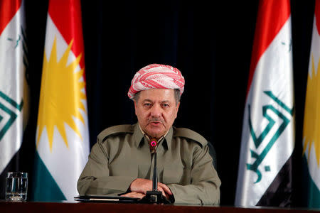 Iraqi Kurdish president Masoud Barzani speaks during a news conference in Erbil, Iraq September 24, 2017. REUTERS/Azad Lashkari