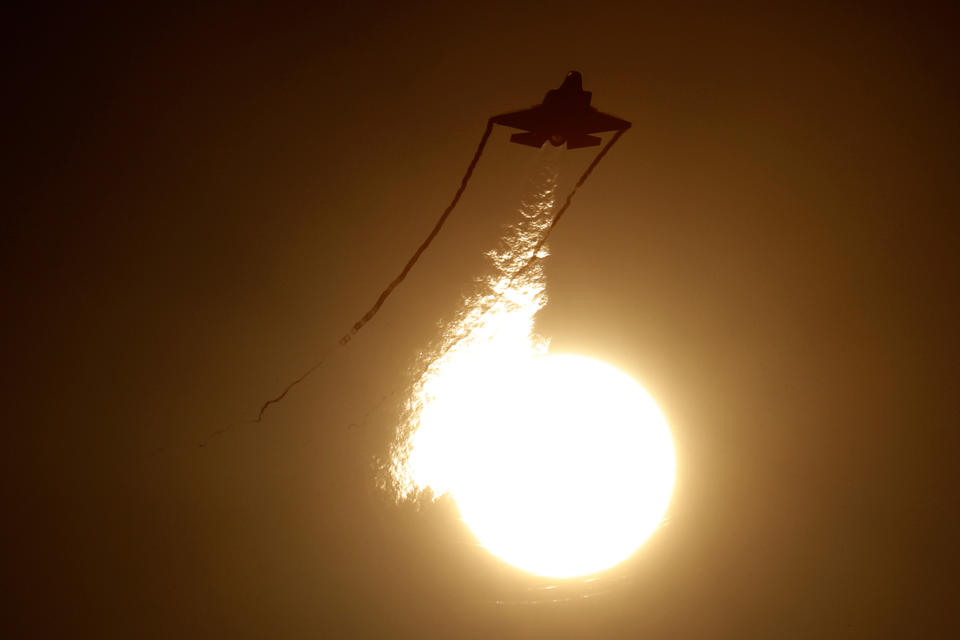FILE PHOTO: An Israeli Air Force F-35 Lightning II fighter jet performs during a graduation ceremony of Israeli air force pilots at the Hatzerim Air Force base in Israel's Negev desert on December 26, 2018. (Photo: JACK GUEZ/AFP via Getty Images)