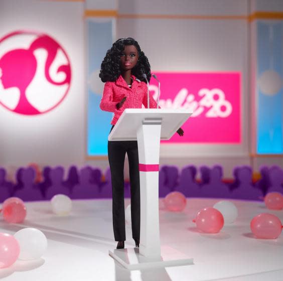 New doll set includes a black female presidential candidate dressed in a pink blazer (Mattel)