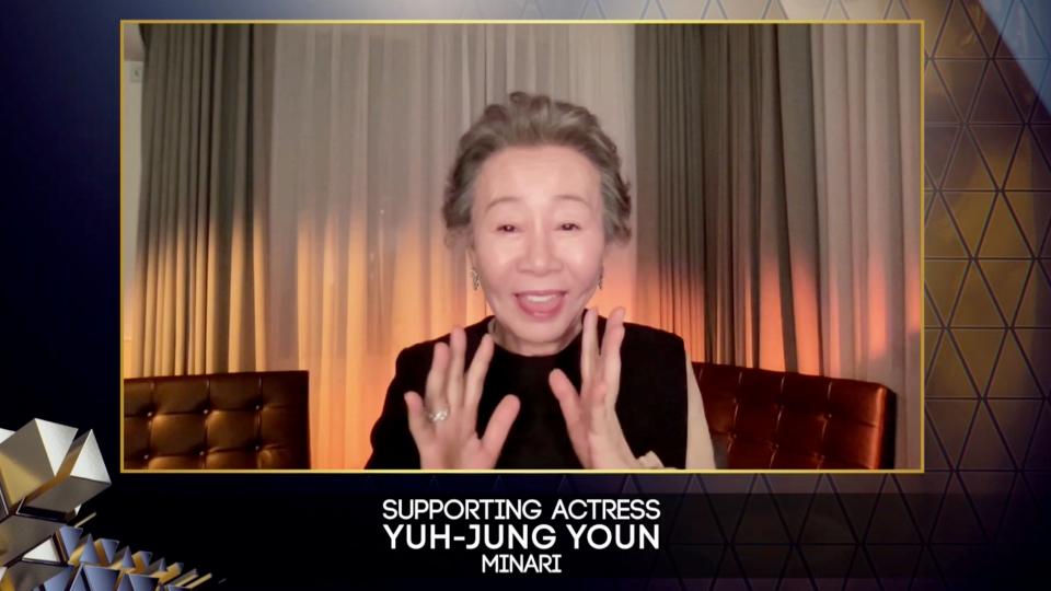 "Every award is meaningful but this one, especially recognized by British people [who are] known as very snobbish people, and they approved me as a good actor," Youn Yuh-Jung said in her BAFTA acceptance speech following her role in "Minari."