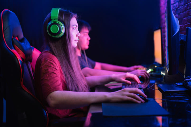 a couple playing computer games