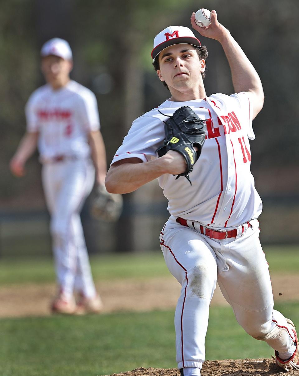 Starting pitcher and captain Scott Longo.

Milton baseball hosts Wellesley at Cunningham Field on Monday April 8, 2024