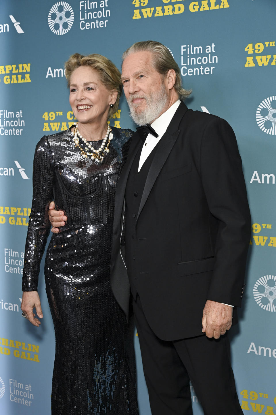 Sharon Stone and Jeff Bridges at the 49th Chaplin Award Gala held at Alice Tully Hall on April 29, 2024 in New York City.