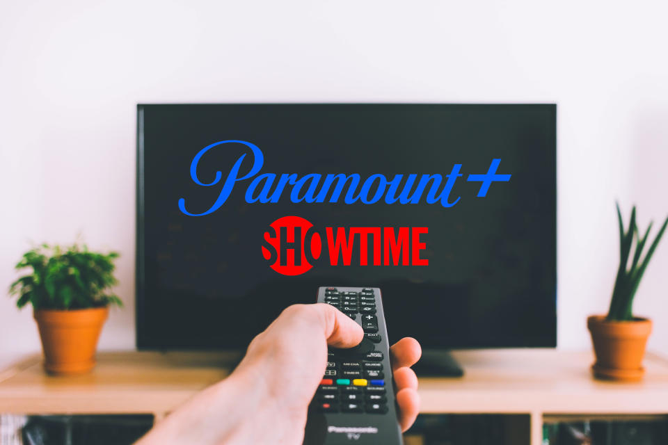 A blank TV with a Paramount Plus and Showtime logos