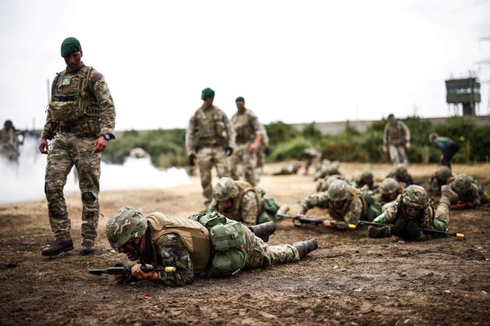 Ukraine Army recruits take part in a training session called 