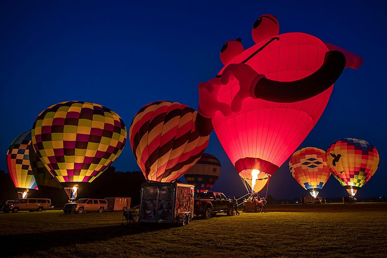The Galesburg Great Balloon Race returned to the skies after a one-year absence with an evening launch and night glow on Friday, July 23, 2021.