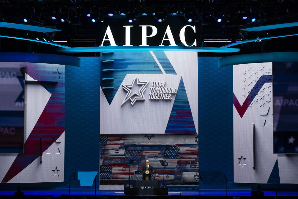 Vice President Mike Pence speaks at the the American Israel Public Affairs Committee (AIPAC) 2020 Conference, Monday, March 2, 2020 in Washington. (AP Photo/Alex Brandon)