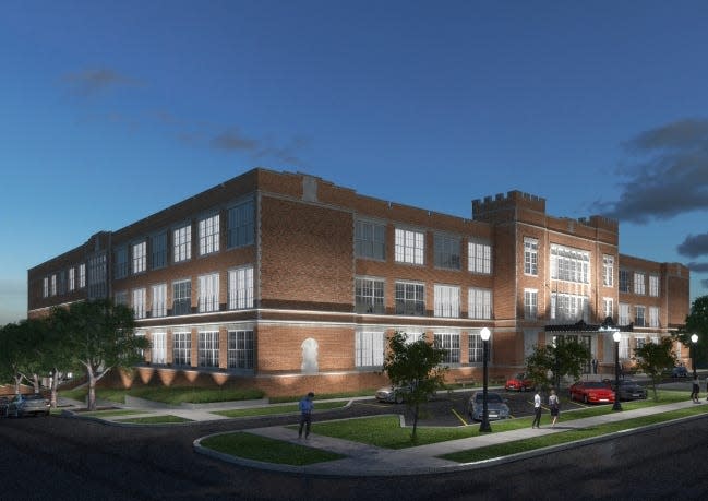 The former Roosevelt school at 900 N Klein Ave., last home to the Oklahoma City Public Schools administration, was once set to be developed into a hotel with a micro-brewery, restaurants and retail. The development, shown in this rendering, was killed by the Oklahoma City Public Schools district after  a development agreement was negotiated by the Oklahoma City Redevelopment Authority.