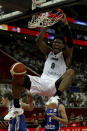 Japan's Rui Hachimura dunks during a Group E match against Czech Republic for the FIBA Basketball World Cup at the Shanghai Oriental Sports Center in Shanghai on Tuesday, Sept. 3, 2019. (AP Photo/Ng Han Guan)