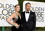 <p>The “Deadpool” star strutted the carpet alongside his impossibly gorgeous wife in a traditional tux, while Blake opted for a sexy halter dress with pockets. </p>