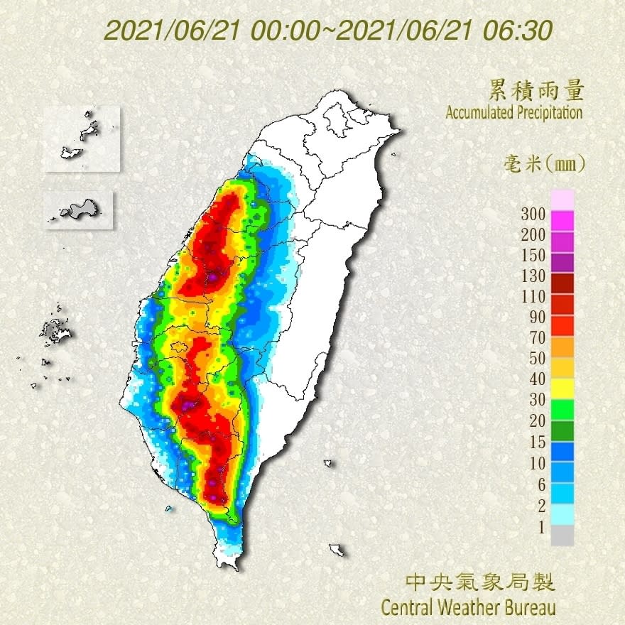 全國累積雨量圖（中央氣象局提供）