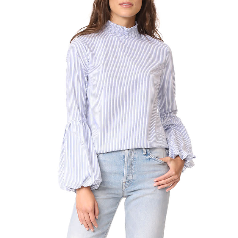 <a rel="nofollow noopener" href="http://rstyle.me/n/csw7gpchdw" target="_blank" data-ylk="slk:Striped Balloon Blouse, English Factory, $75"I love the balloon sleeves and the high-neck design. It's the perfect shirt to wear to the office when I want something more special than a regular button-down." —Amy Lee, Fashion Editor;elm:context_link;itc:0;sec:content-canvas" class="link ">Striped Balloon Blouse, English Factory, $75<p>"I love the balloon sleeves and the high-neck design. It's the perfect shirt to wear to the office when I want something more special than a regular button-down."</p> <p>—<em>Amy Lee, Fashion Editor</em></p> </a>