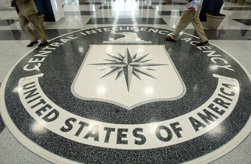 The CIA symbol on the floor