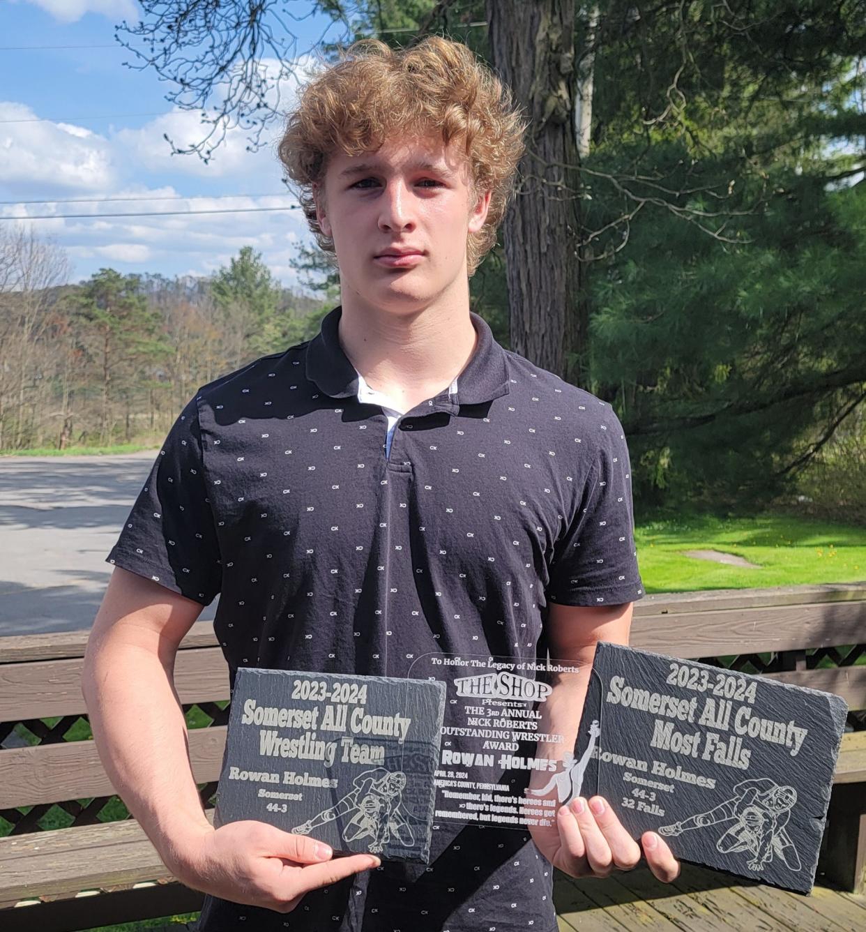 Somerset's Rowan Holmes was selected Outstanding Wrestler and the Nick Roberts Outstanding Wrestler Award recipient at the Somerset All-County banquet, April 28, in Somerset.