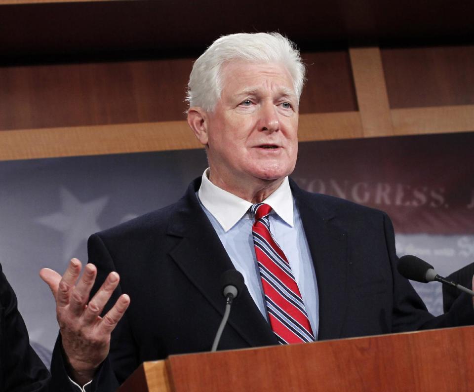 FILE - This Dec. 16, 2011 file photo shows Rep. Jim Moran, D-Va. speaks on Capitol Hill in Washington. Veteran Democratic Moran is retiring from Congress. The 68-year Moran, a former mayor of Alexandria, Va., who was first elected in 1990, has been a staunch supporter of federal civilian employees who have a heavy presence in his district. (AP Photo/J. Scott Applewhite, File)