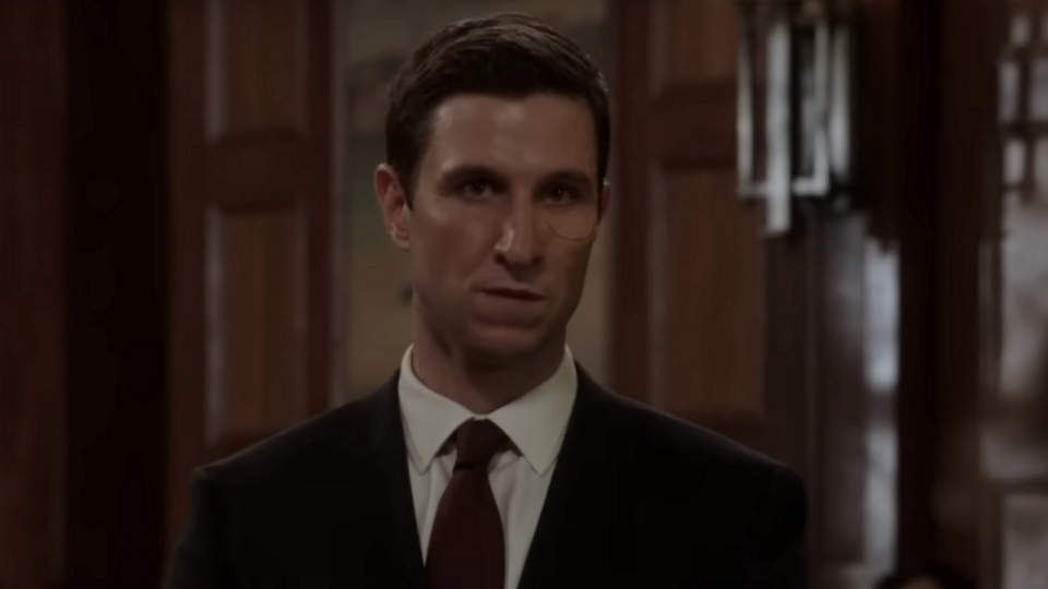 Pablo Schreiber as William Lewis questioning Olivia Benson in Law & Order: SVU Season 15