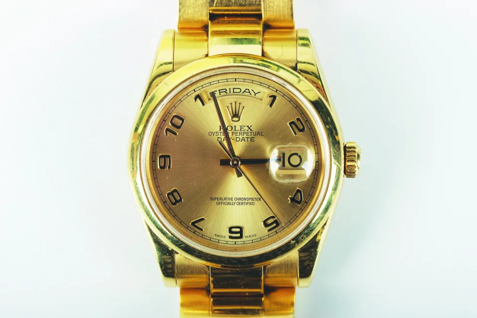 A 2001 Rolex Oyster Perpetual Day-Date 18ct gold cased gentleman's bracelet wristwatch. (Photo: contributed)