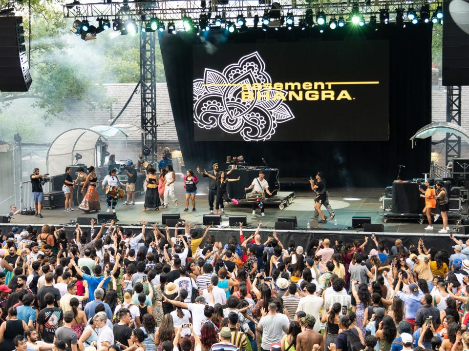 A crowd at Basement Bhangra at Central Park's SummerStage, August 6, 2022.