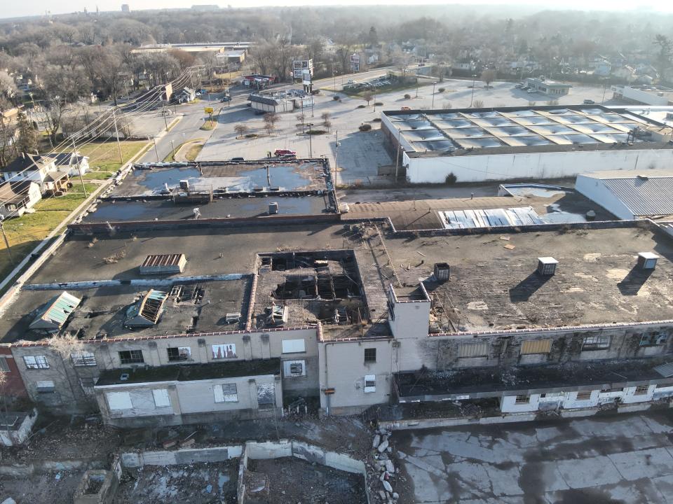 An aerial view facing east of the bottling facility at the old Drewrys Brewery site, at 1408 Elwood Ave., captured by the South Bend Fire Department in December 2023. The city plans to demolish this and other buildings remaining at the site.