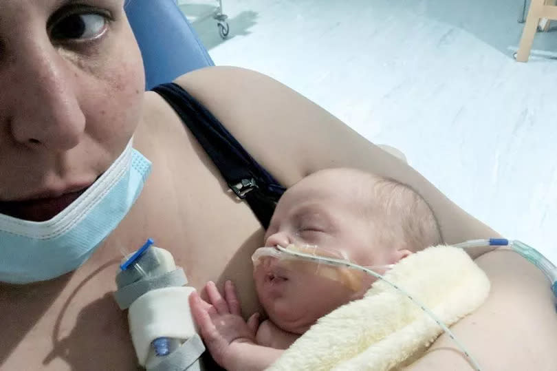 Mum Lucy with Sammie in hospital