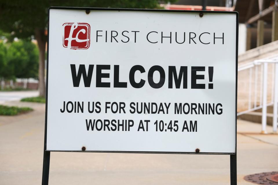 A sign is seen outside First United Methodist Church Oklahoma City, NW 4 and Robinson on Friday.