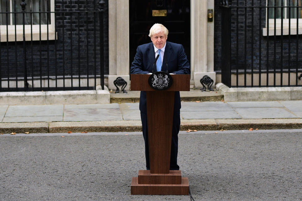 British Prime Minister Boris Johnson delivers a speech at 10 Downing Street on September 2, 2019 in London, England. Photo: Leon Neal/Getty Images