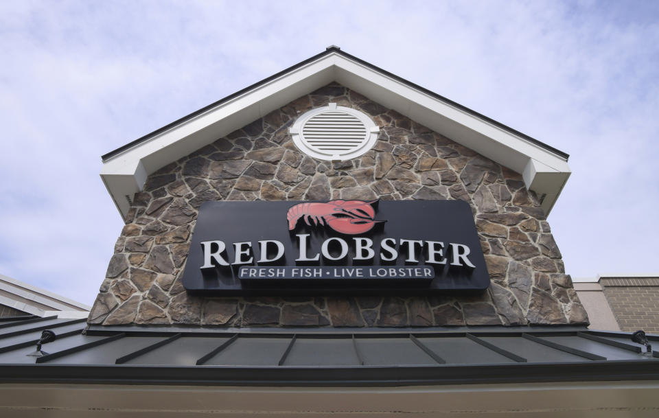 FILE - Signage at a Red Lobster restaurant, May 20, 2024, in Lincolnwood, Ill. (AP Photo/Teresa Crawford, File)