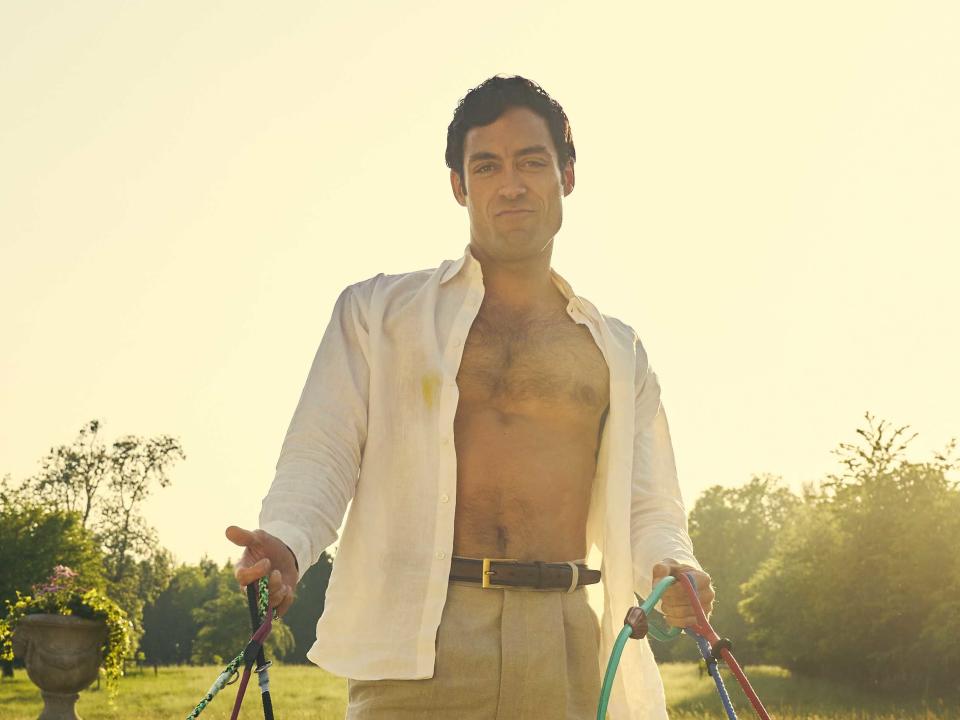 Alex Hassell features as the dashing ex-Olympian, Member of Parliament, incorrigible rake, and dangerously charismatic Rupert Campbell-Black in Rivals. (Disney+)