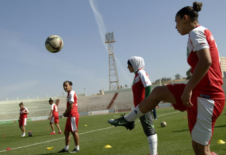 Afak Relizane's players attend a training session in the Algerian city of Relizane