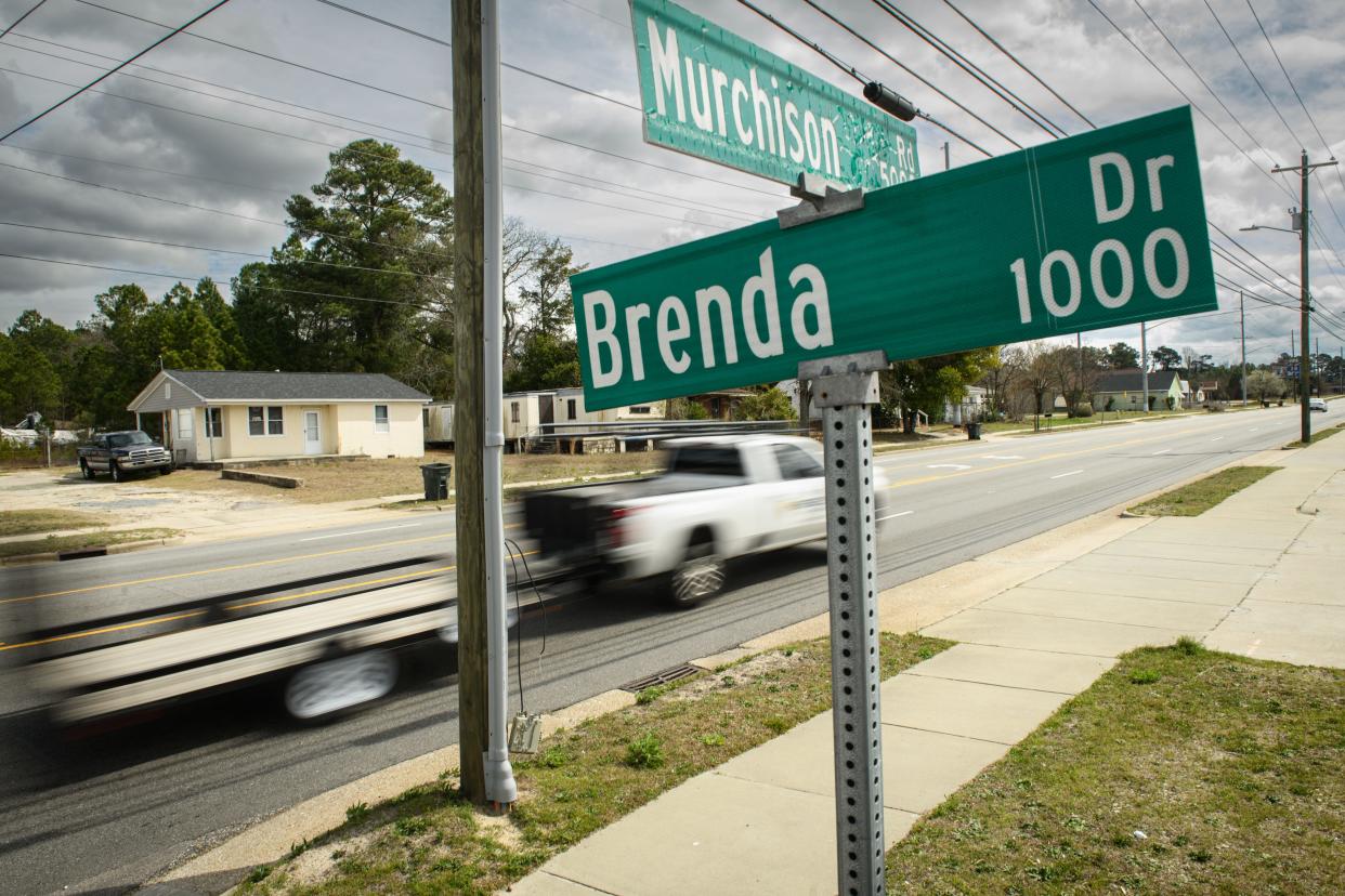 Traffic moves down Murchison Road at Brenda Drive on Monday, March 4, 2024.