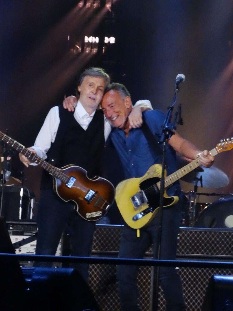 Bruce Springsteen joins Paul McCartney on stage at MetLife Stadium in East Rutherford, NJ Thursday, June 16, 2022.  Photo courtesy: Bob Gannon of Toms River