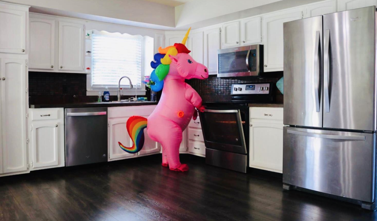 A Kentucky realtor received some help from her kids when staging their home for sale in the form of a unicorn and T-Rex. (Photo: Lexington Bluegrass Multiple Listing Service)