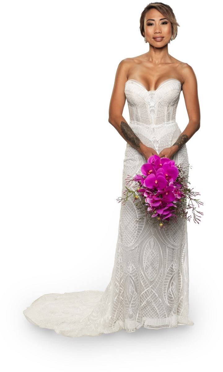 Ning is parting with the strapless gown. Photo: Nine