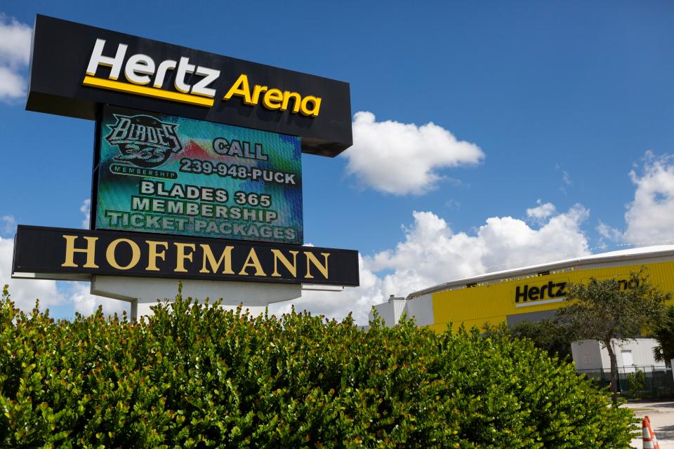 Construction crews continued renovation work on Thursday, Aug. 22, 2019, at Hertz Arena. Hertz Arena replaced its sign next to I-75 and ripped up its luxury suites as new owner David Hoffmann started remaking the arena.