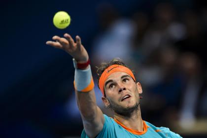 Rafael Nadal of Spain serves a ball during the Swiss Indoors ATP 500 tennis tournament on October 20, 2014 in Basel (AFP Photo/Fabrice Coffrini)