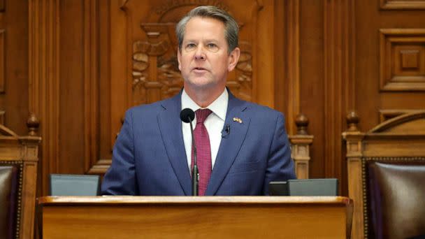 PHOTO: Georgia Gov. Brian Kemp delivers the State of the State address on the House floor of the state Capitol on Jan. 25, 2023, in Atlanta. (Alex Slitz/AP, FILE)