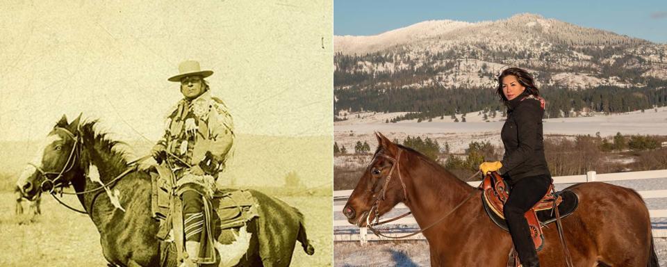 On the right, Jordan. On the left, in 1895, her great-grandfather Chief Moses,&nbsp;head chief of the Columbia band of&nbsp;Native Americans in Washington state. Trippy, right? (Photo: Washington State Historical Society/Paulette Jordan Campaign)