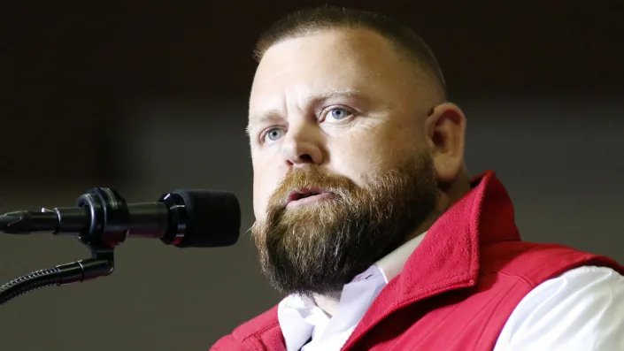 J.R. Majewski speaks at a campaign rally.