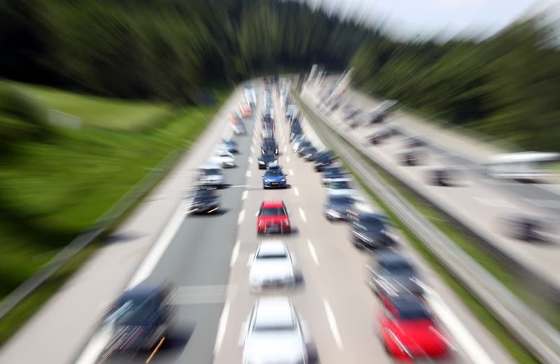 FILE PHOTO: Cars jam on the motorway A8 between Salzburg and Munich near Irschenberg