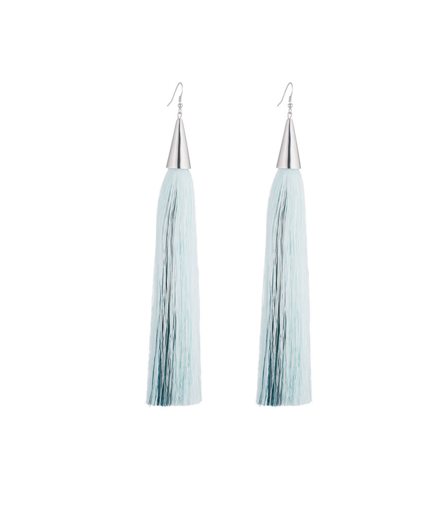 <p>Eddie Borgo long silk-tassel earring light-blue/jet, $340, <a rel="nofollow noopener" href="http://www.eddieborgo.com/collections/tassel-collection-1/long-silk-tassel-earring-light-blue-black" target="_blank" data-ylk="slk:eddieborgo.com;elm:context_link;itc:0;sec:content-canvas" class="link ">eddieborgo.com</a> </p>