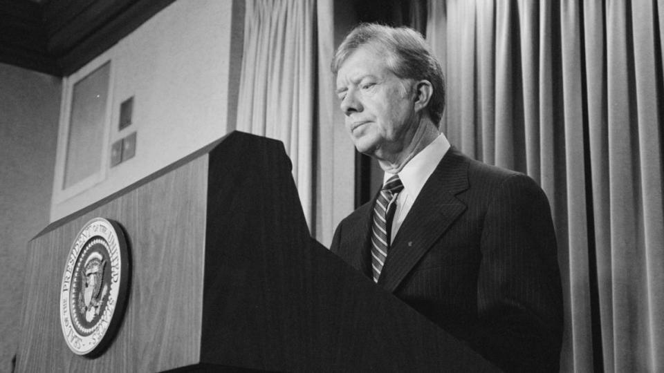 <div class="inline-image__caption"><p>President Jimmy Carter announces new sanctions against Iran in retaliation for taking U.S. hostages in 1980.</p></div> <div class="inline-image__credit">Library of Congress</div>